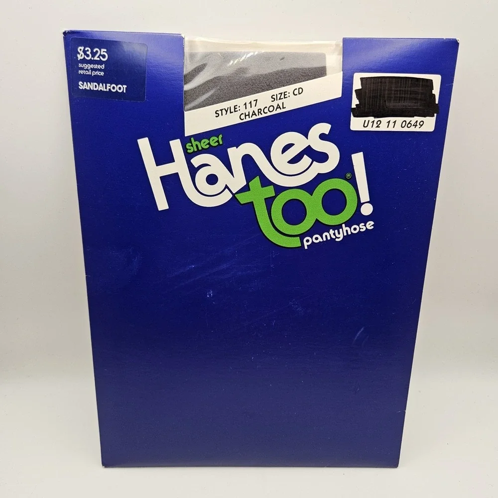 Hanes Too! Sandalfoot Sheer Nylon Pantyhose Charcoal 117 Comfort USA Size CD
